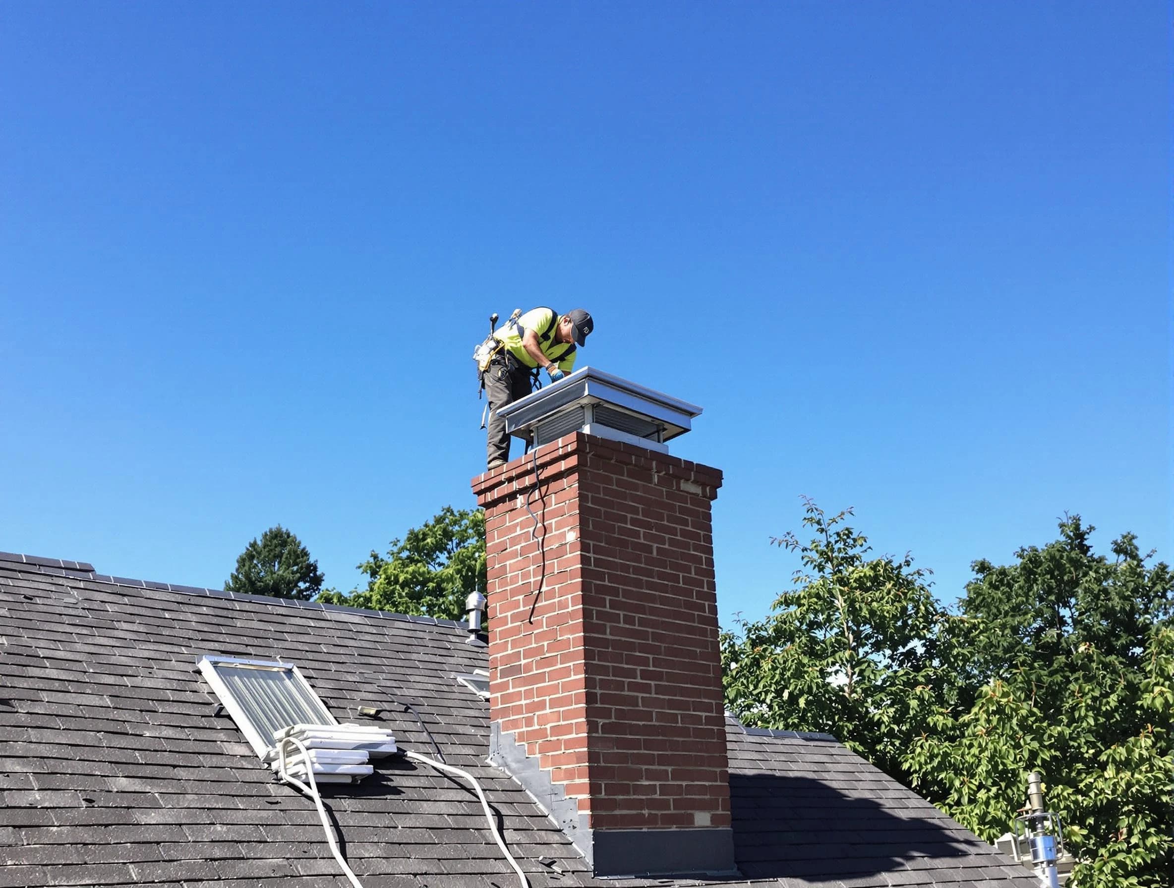 Pleasant View Chimney Sweep technician measuring a chimney cap in Pleasant View, UT