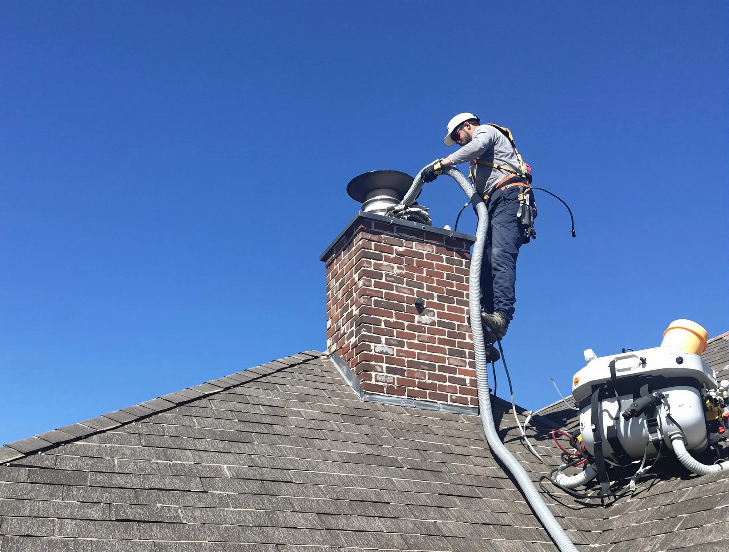 Dedicated Pleasant View Chimney Sweep team member cleaning a chimney in Pleasant View, UT
