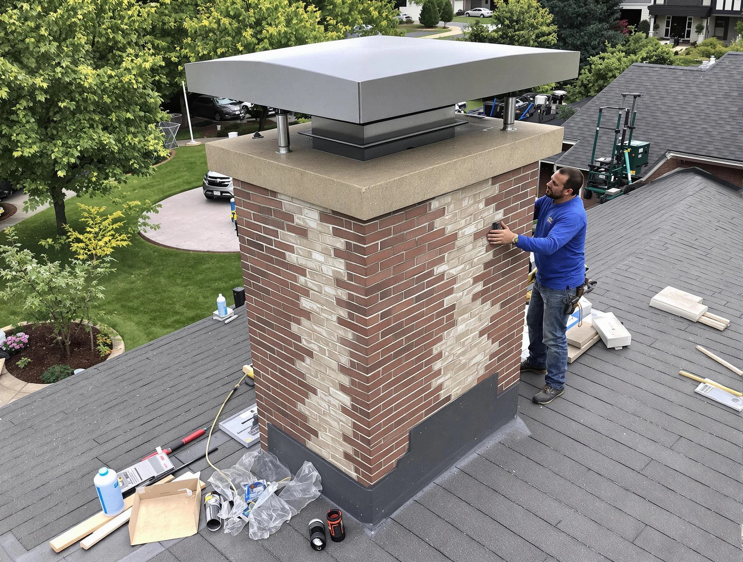 Pleasant View Chimney Sweep team working on a custom chimney remodel in Pleasant View, UT