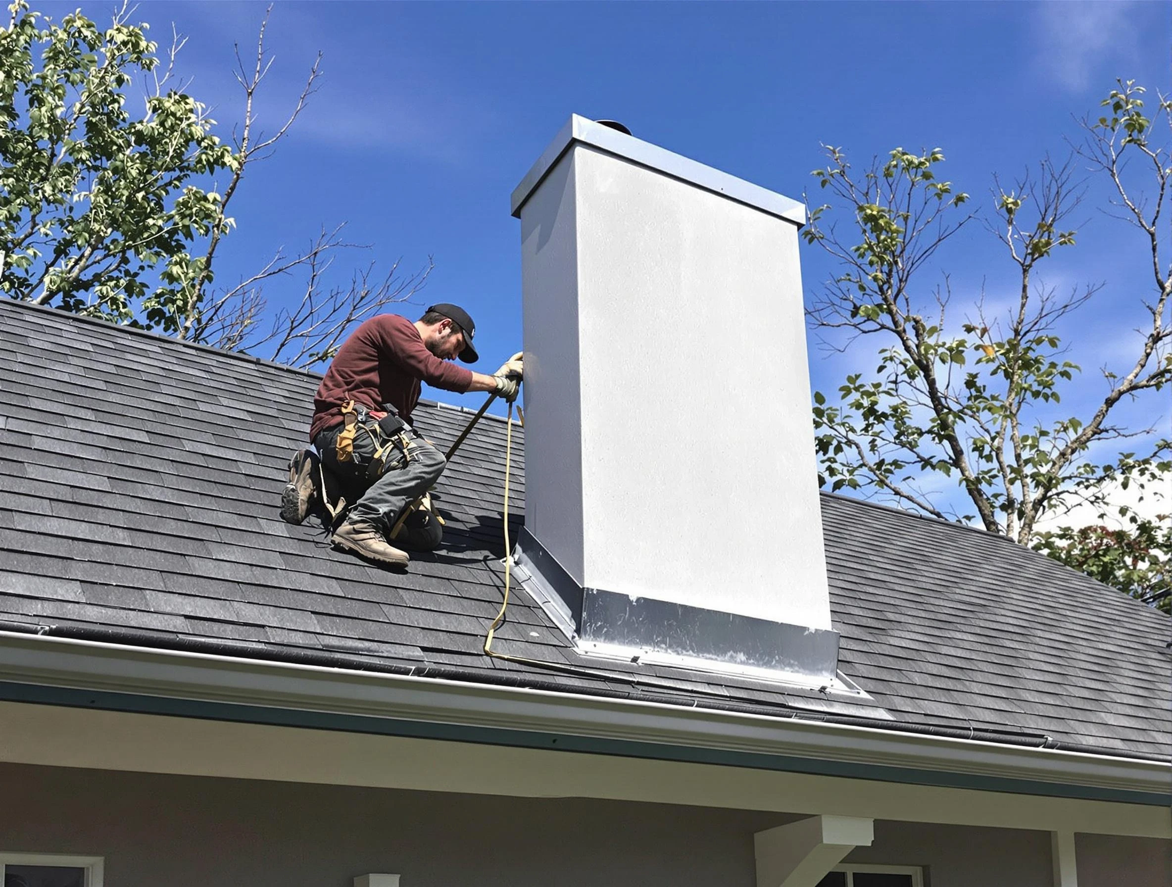 Pleasant View Chimney Sweep team member finishing chimney construction in Pleasant View, UT