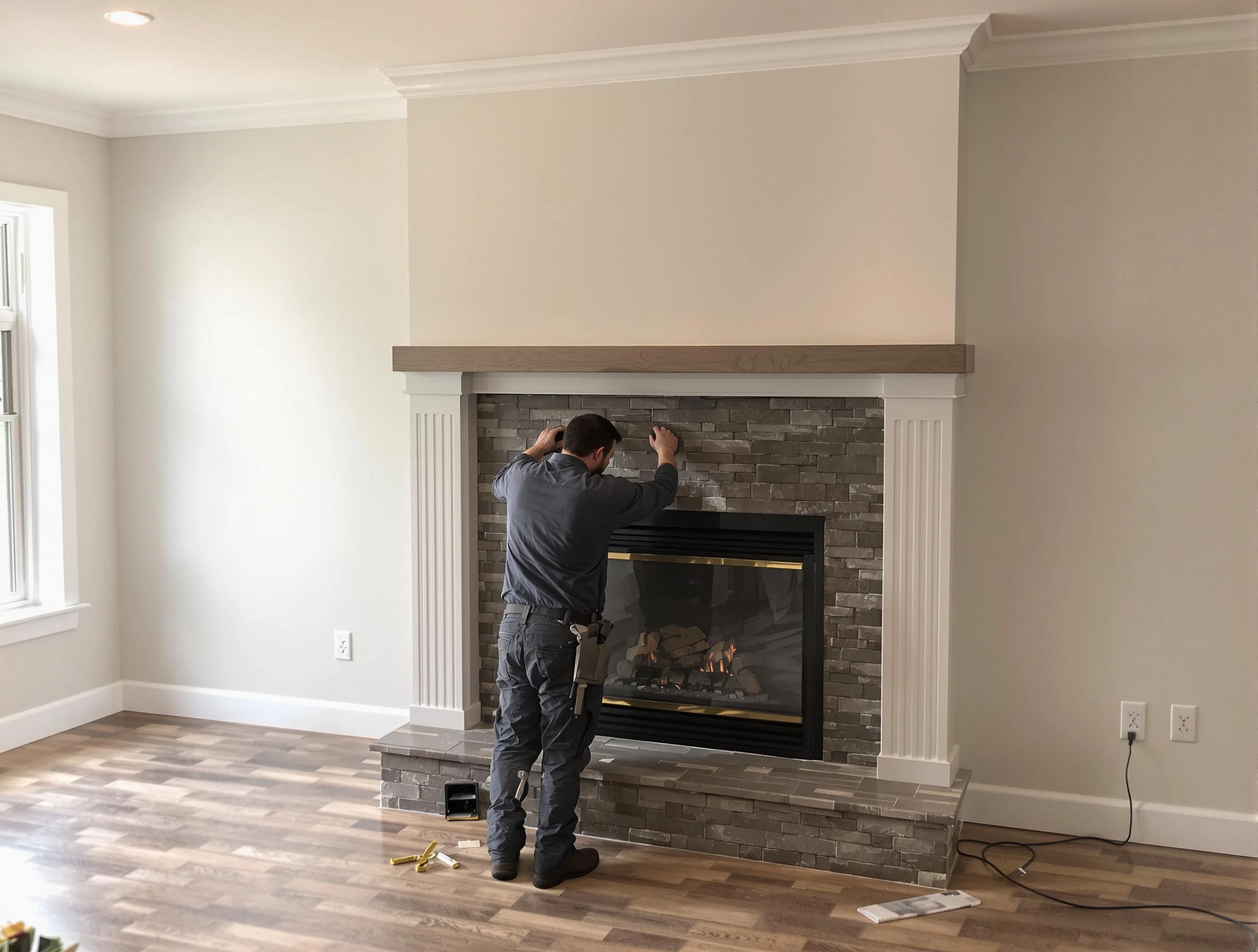 Pleasant View Chimney Sweep finishing a custom fireplace install in Pleasant View, UT